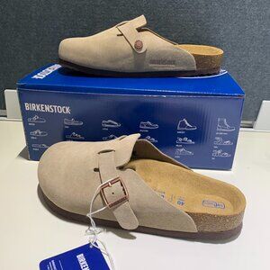 Brand New Birkenstock Boston Suede Leather Taupe Clogs Sandals